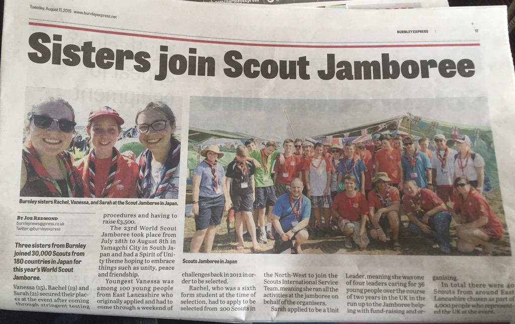 Great <a href="/wsj2015/">World Scout Jamboree</a> story in today's <a href="/BurnleyExpress/">Burnley Express</a>! Thanks @_JoeRedmond and <a href="/hedgehog45th/">Lisa Barnes</a>! Great work!