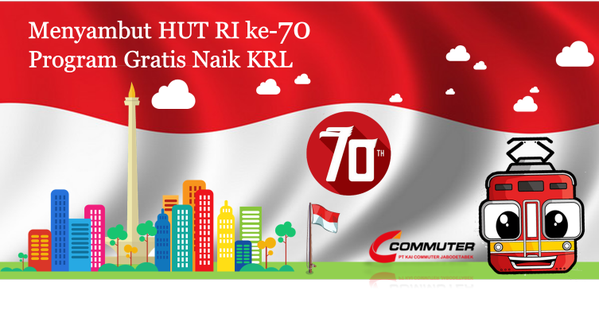 CommuterLine's tweet photo. Surprise..!! Memeriahkan HUT #RI70, diberlakukan program #GratisNaikKRL, hanya berlaku pada tgl. 17 Agustus 2015 http://t.co/bOSZAYIZmp