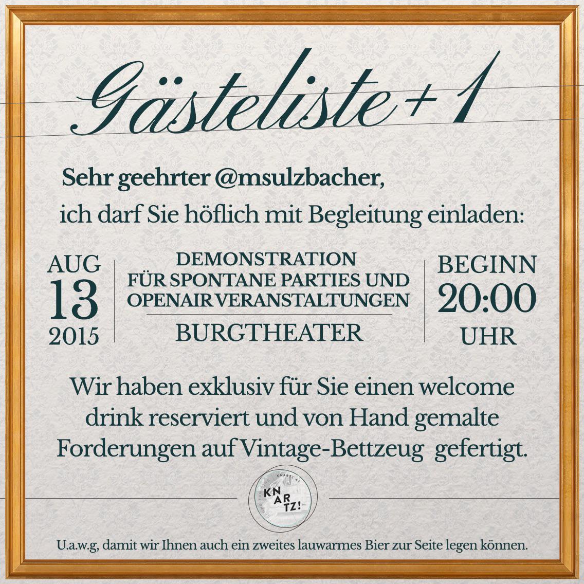 neos_eu's tweet photo. @msulzbacher Wir laden heute exklusiv zur Demo: Freie Bürger_innen, freier Raum, freies Bier #Gästelisteplus1 #knartz http://t.co/XdqqiwxyW8