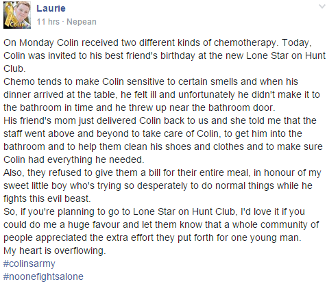 PureCountry94's tweet photo. An AMAZING Story of The staff at the Hunt Club @lonestartexmex Going Above and Beyond. Amazing. @colinsarmy2015 http://t.co/JAG1r4WCGi