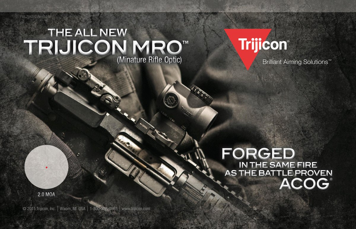 Trijicon's tweet photo. Introducing the all new Trijicon MRO! For more info please visit http://t.co/Su9PlF1Sz4 or contact a Trijicon dealer. http://t.co/WPrSJdi4TX