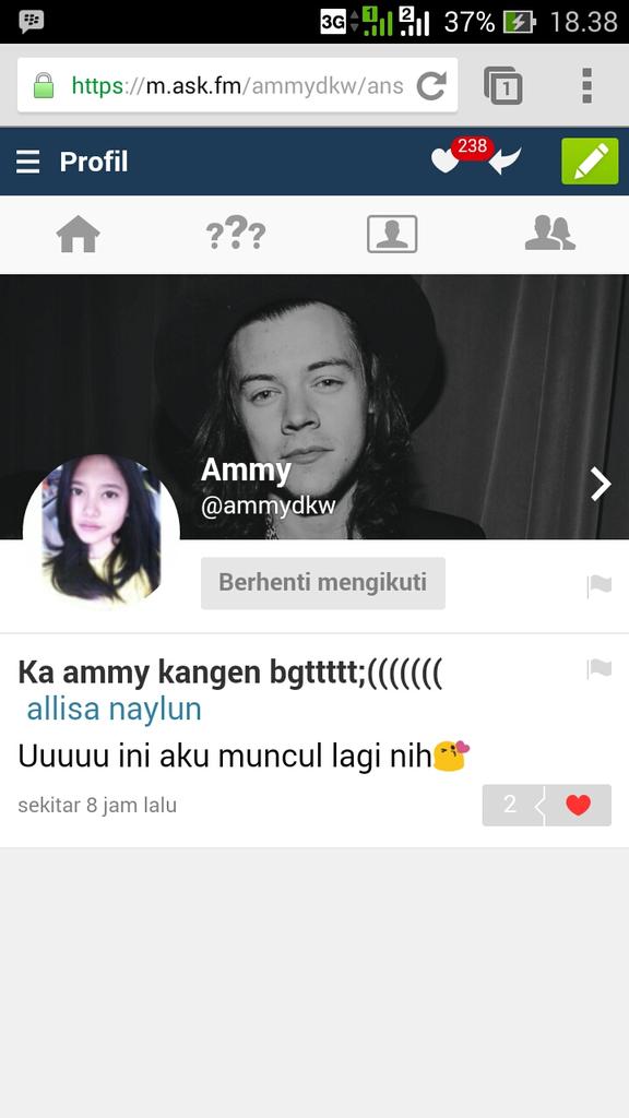 Ammyours's tweet photo. Kakak kesayangan kita udah on ask.fm nih gais. Semoga on twitter lagi yaaa🙏🙏 @ammydkw http://t.co/lj8a2xTDGF