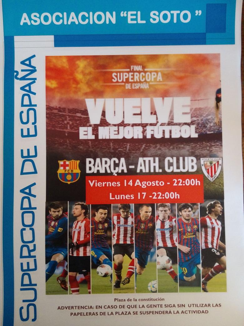 ElSoto_Angu's tweet photo. Vuelve el mejor fútbol y lo puedes disfrutar en la plaza de la constitución. Supercopa de España. http://t.co/HUGHvdeWrA