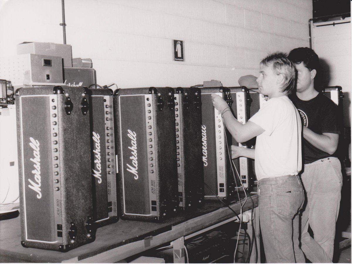 marshallamps's tweet photo. Made in England since 1981, here's a set of JCM800's in production in the 1980's #liveformusic http://t.co/hUs6HH3GdO
