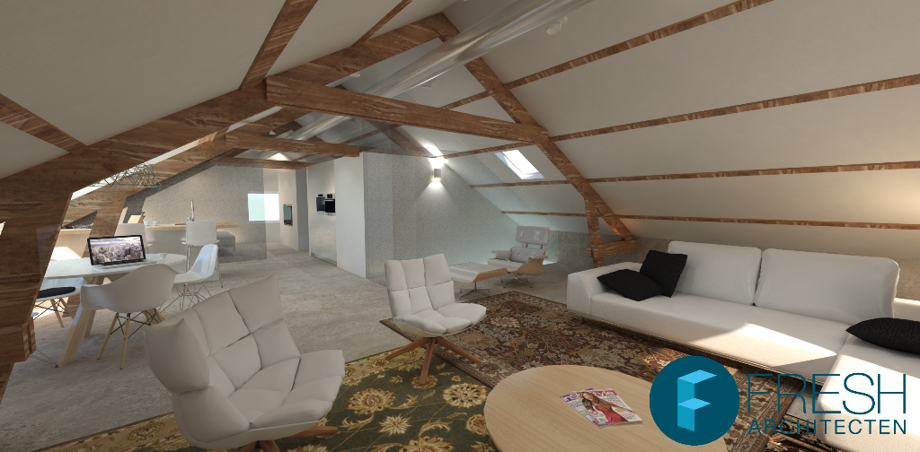 FreshArchitects's tweet photo. Een visualisatie van een schetsontwerp voor een loft waarbij wonen, werken en slapen gecombineerd wordt in 1 ruimte http://t.co/mH2ugXKhTe