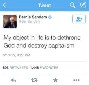 Bernie Sanders tweet dethrone God destroy capitalism a hoax
