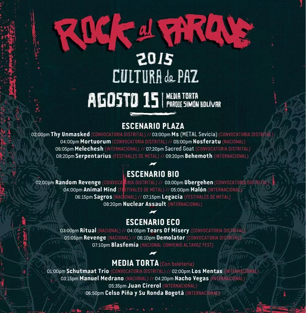 DEMOLATORBANDA's tweet photo. Quedan solo dos días para gozar con estas tremendas bandas durante tres días en #RockalParque2015. http://t.co/6mwulwXaM6