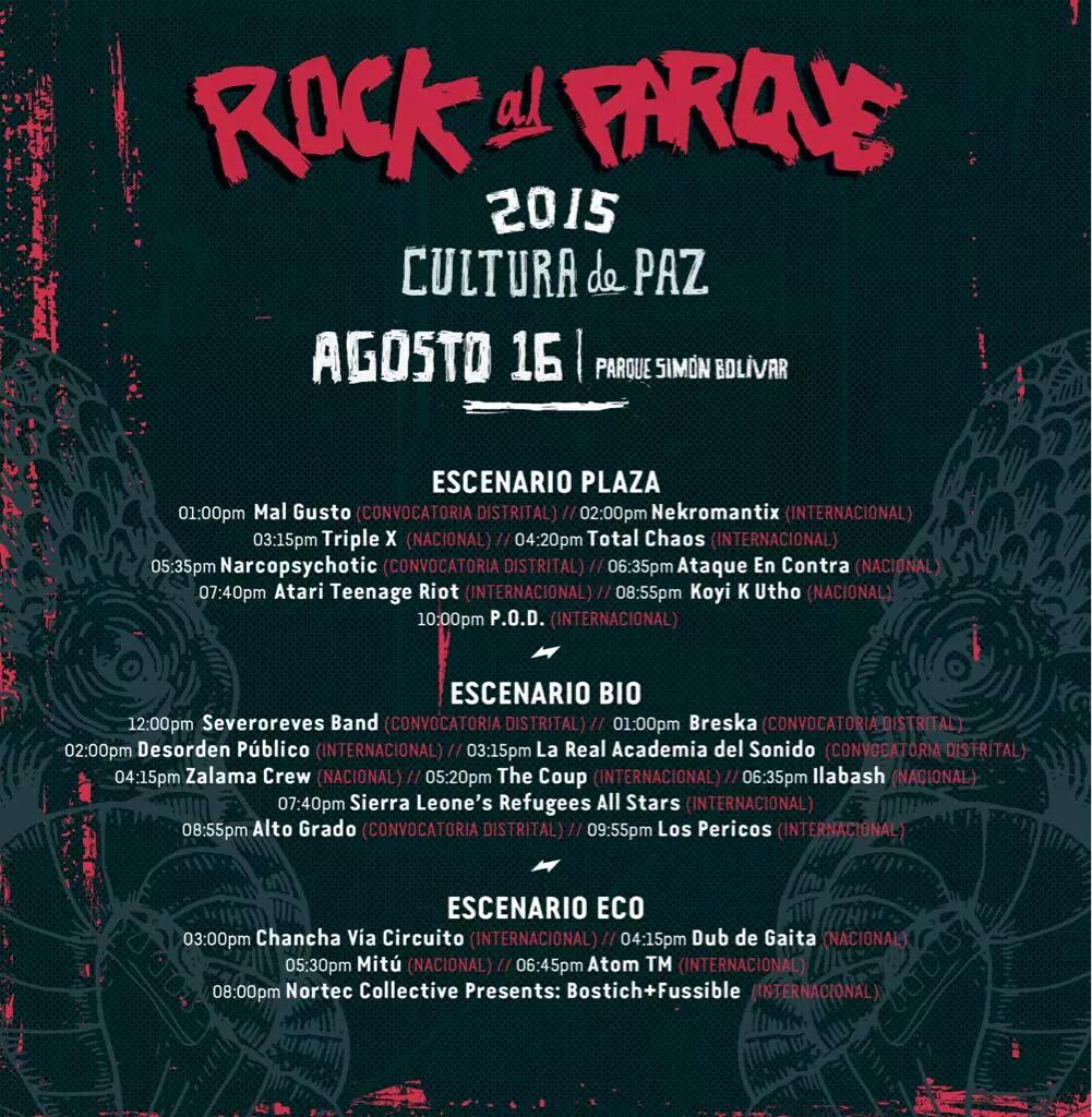DEMOLATORBANDA's tweet photo. Quedan solo dos días para gozar con estas tremendas bandas durante tres días en #RockalParque2015. http://t.co/6mwulwXaM6