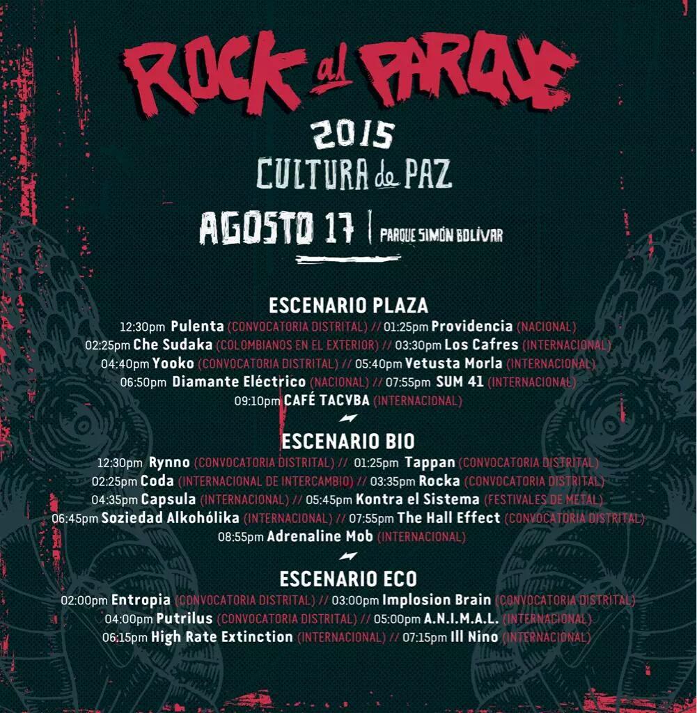DEMOLATORBANDA's tweet photo. Quedan solo dos días para gozar con estas tremendas bandas durante tres días en #RockalParque2015. http://t.co/6mwulwXaM6
