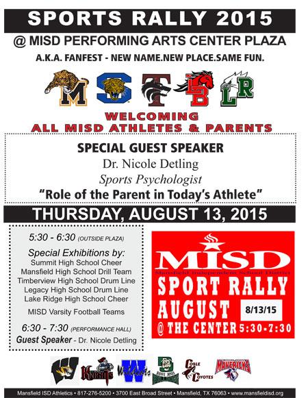 mansfieldisd's tweet photo. Tonight's the night! Athletes &amp; parents, come to @MISDathletics FREE Sports Rally 2015! Info: http://t.co/gLDsSl03uu http://t.co/PzsymuTgoc