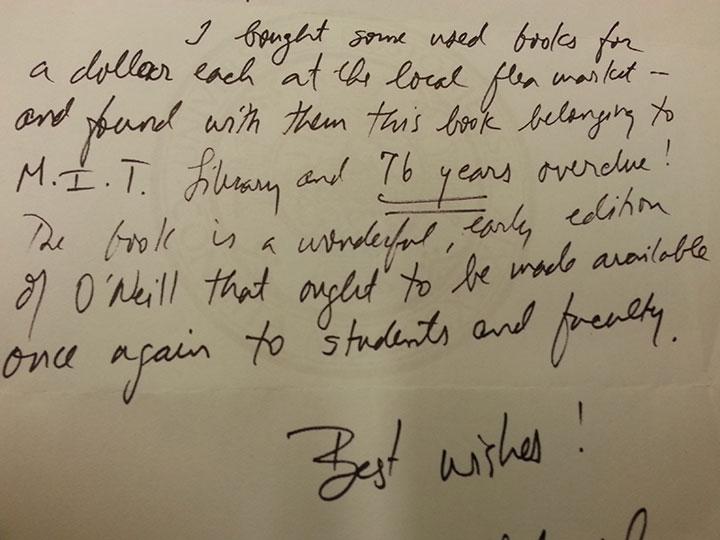 mitlibraries's tweet photo. A book was returned to the MIT Libraries yesterday - 76 years overdue!  http://t.co/q6Ss7suHTL http://t.co/1CfCetPlVx