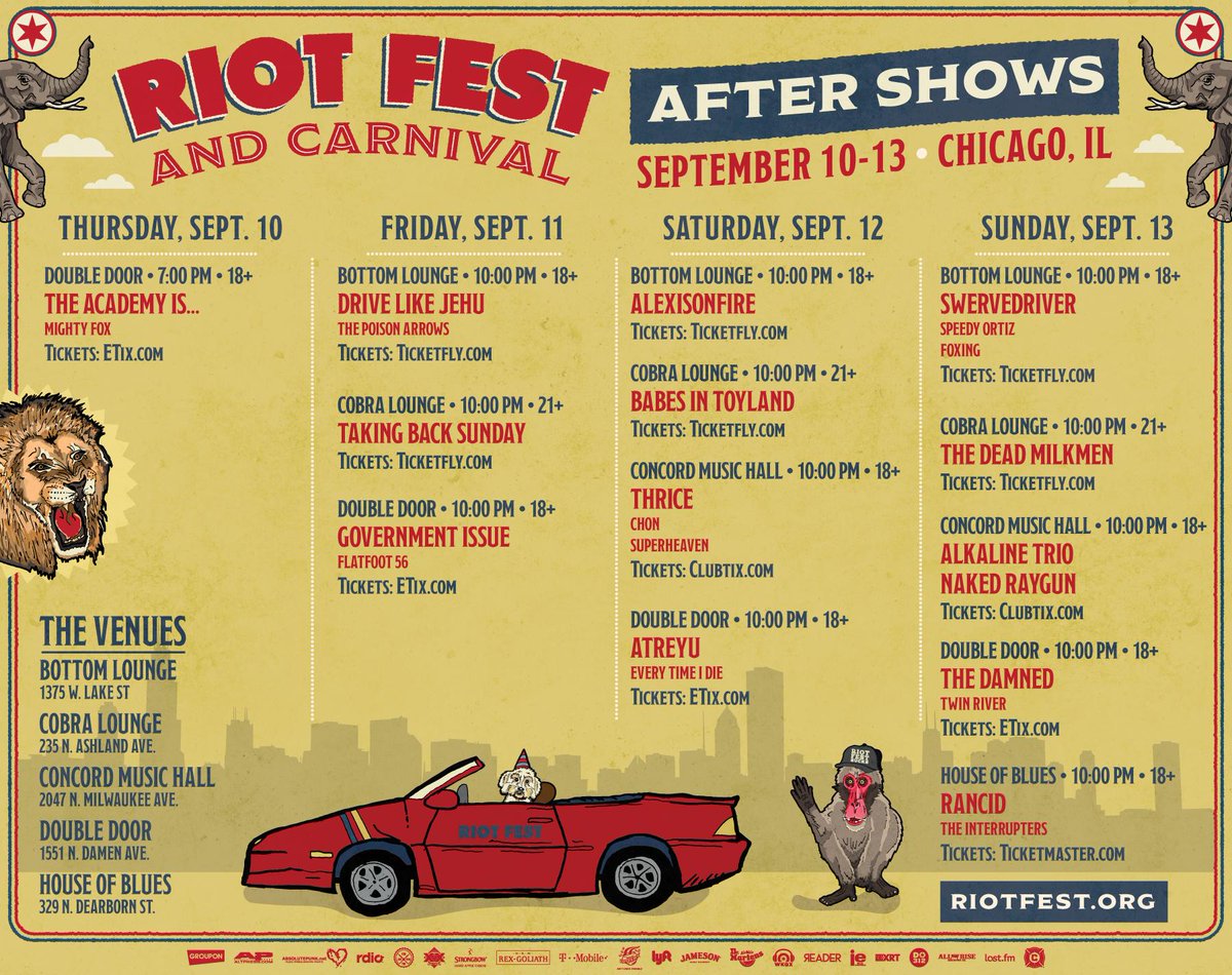 jsinkovich's tweet photo. Drive Like Jehu + The Poison Arrows! Fri Sep 11 Bottom Lounge Chicago. @RiotFest aftershow https://t.co/hu0BjnMiv5 http://t.co/WFRiePAPKd