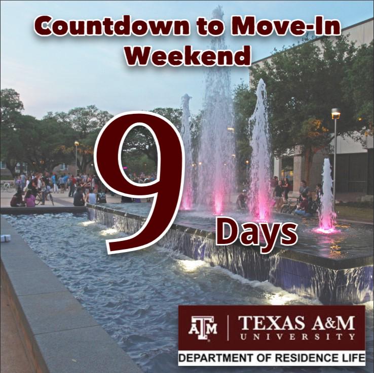 TAMUResLife's tweet photo. Only 9 more days til move in weekend!!! #MyWhiteCreek #MyReshall #TAMU #12thMan http://t.co/QtrSDqagk3