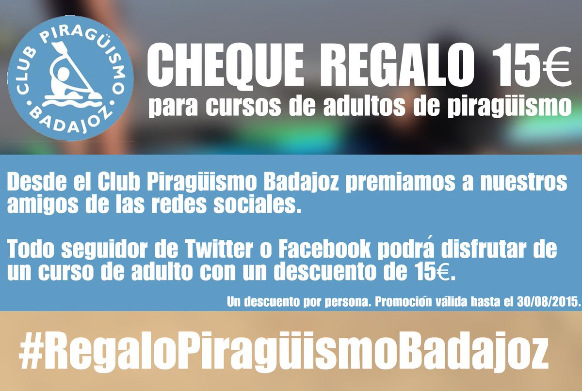 PiraguisBadajoz's tweet photo. ¡TE REGALAMOS 15€! Si nos sigues en las redes sociales disfruta del descuento en nuestro curso de adultos. ¡Contacta! http://t.co/uUG2IruchV