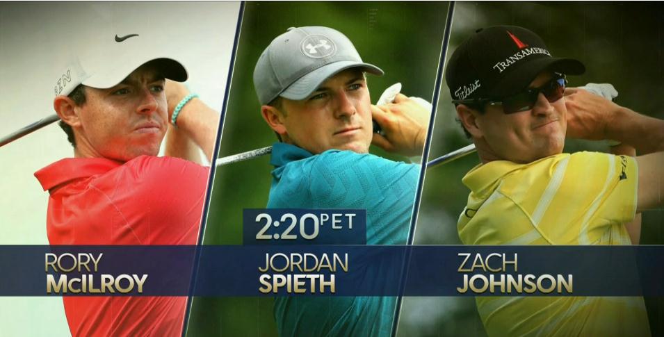 GolfCentral's tweet image. Now on the tee: Rory McIlroy, Jordan Spieth, Zach Johnson. #PGAChamp