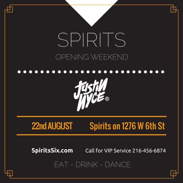 spiritscle's tweet photo. Saturday August 22nd • @JustinNyce is controlling the party, and it's going to be crazy!! #SpiritsCLE http://t.co/Yhe1IFzRGh