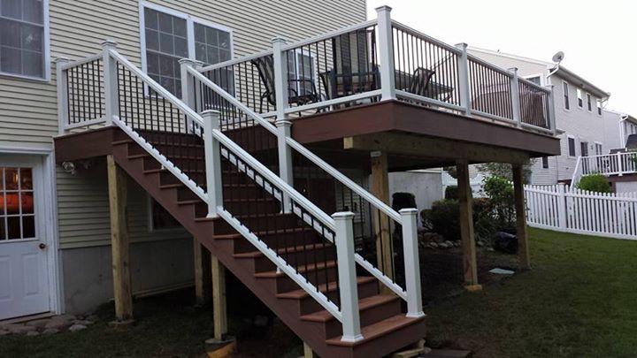 Re-deck project Old decking/railings removed &amp; new AZEK Vintage Decking with Trex Transcends railing system installed