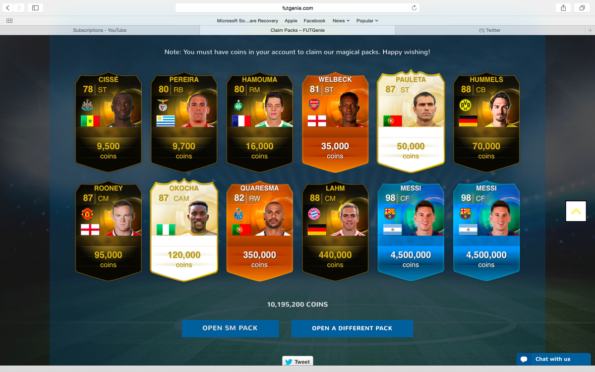 DaMasterRaji's tweet photo. @AnEsonGib i got a pack worth over 10million coins! http://t.co/ABq9gMdfeR