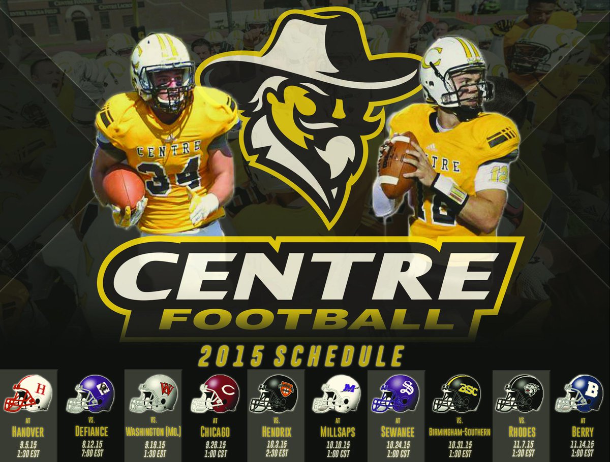 CentreAthletics's tweet photo. No. 22 @CentreFootball reports to camp this weekend! Check out the 2015 schedule for the nationally-ranked Colonels: http://t.co/gHbt2T8Iz1