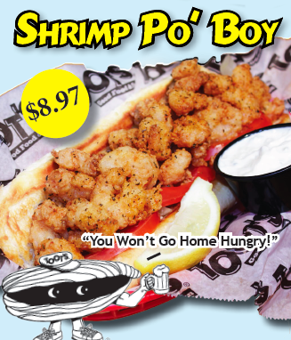 Have you tried our new Shrimp Po' Boy yet? You won't go home hungry with this one!