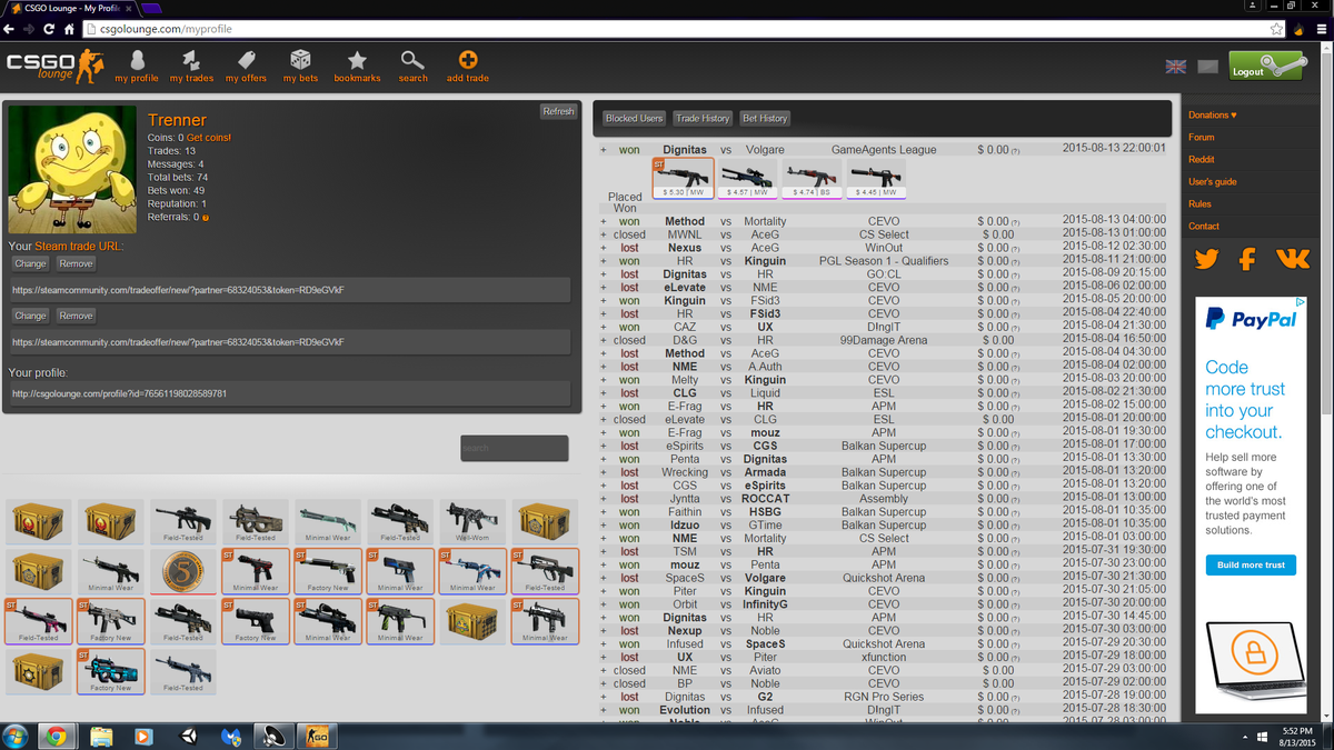 WoStren's tweet photo. @csgolounge I made a decent sized bet on  the Dignitas vs Volgare game, and I did not get anything for winning, why? http://t.co/E2RiXGlmVf