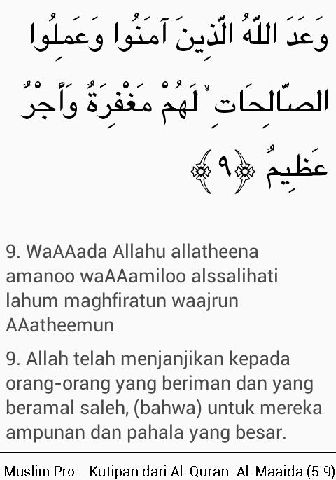 Kutipan dari Al-Quran: Al-Maaida (5:9) #muslimpro muslimpro.com