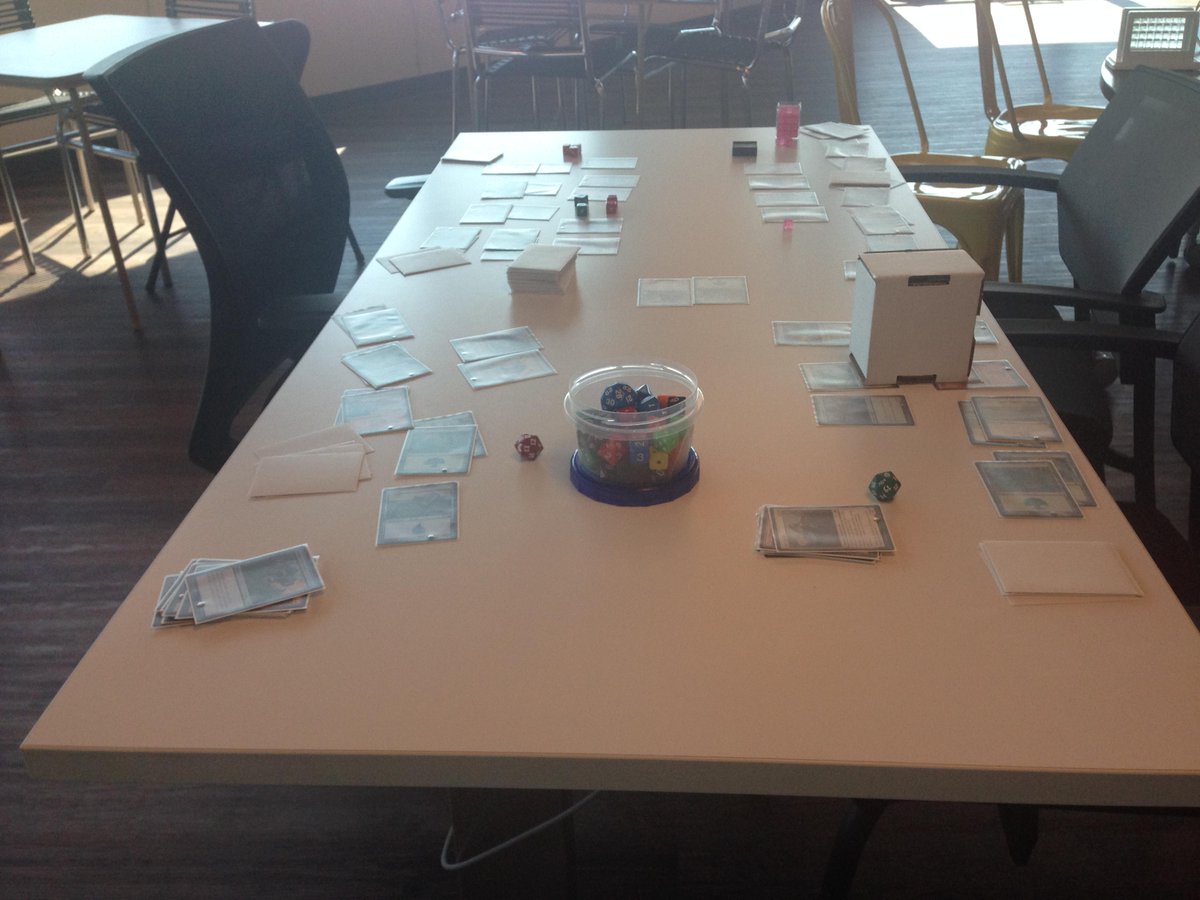 LifeatIMSHealth's tweet photo. New episode of #spellslingers is on, let's continue this tomorrow, shall we? #mtg at IMS Health #seattle #officegame http://t.co/IJWpb6VpUQ