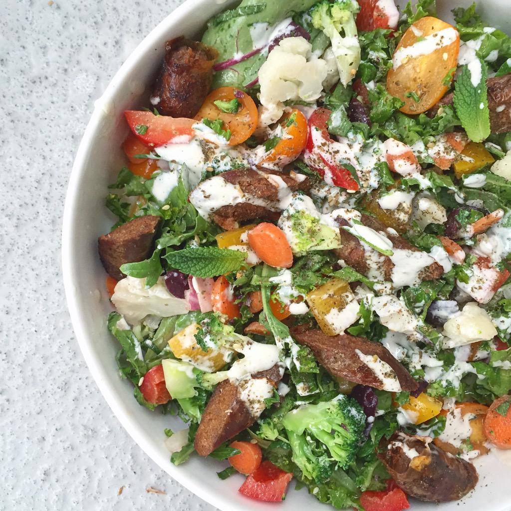 devijaime's tweet image. Moroccan Merguez sausage salad w tahini vinaigrette #paleo perfection