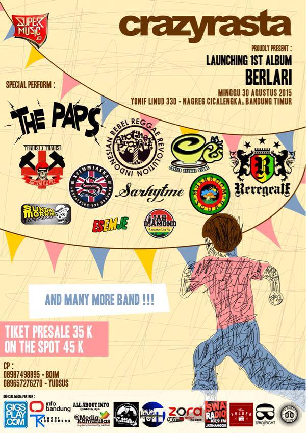 ReggaeLize_ID's tweet photo. CRAZYRASTA LAUNCHING 1ST ALBUM BERLARI | 30 Agustus 2015 | Cicalenka, Bandung Timur | @CRAZYRASTA_INDO #GigsMedianet http://t.co/a0gGdnmUqp