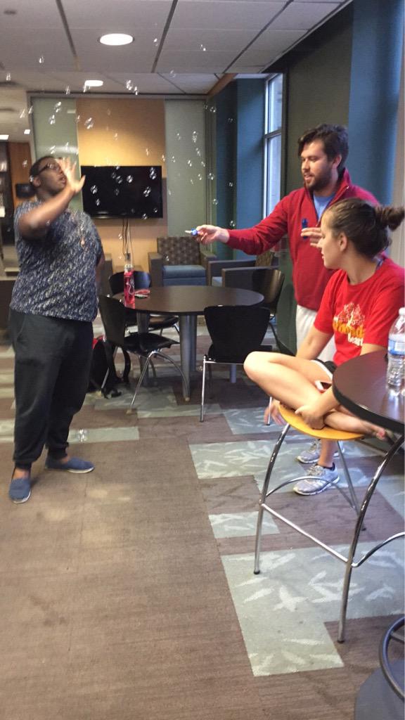 Ray_Walden's tweet photo. What does #TeamNeely do on their down time? #BUBBLES #SIURLT15 #SIUHousing @SIUHousing http://t.co/3SFMiFmmgg