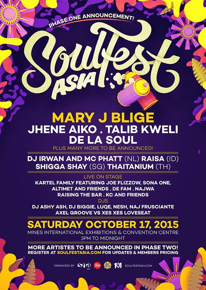 .<a href="/maryjblige/">Mary J. Blige</a>, <a href="/TalibKweli/">Talib Kweli Greene</a> &amp; more will perform at <a href="/SoulfestAsia/">Soulfest Asia</a> in MY in October. bit.ly/1DNq88D <a href="/TuneStudios/">Tune Studios</a>