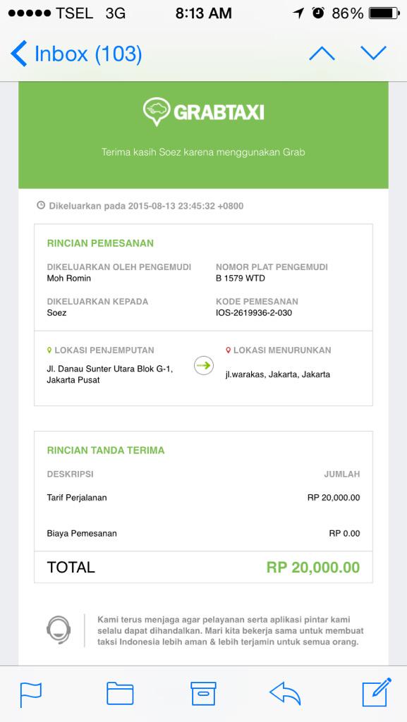 Soezzane's tweet photo. @GrabTaxiID http://t.co/6IgftGkzHY