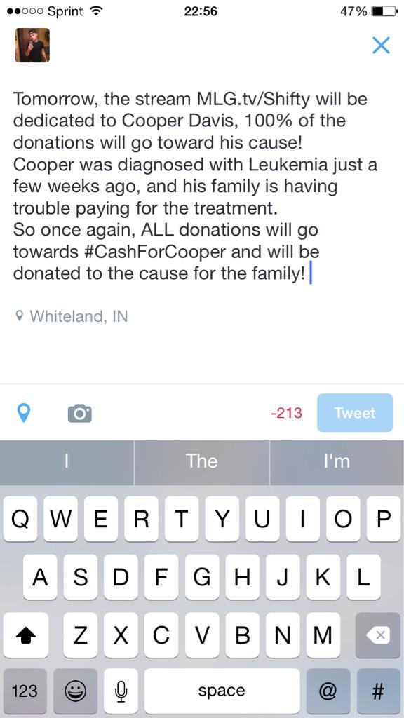 ShiftyHJP's tweet photo. RT TO SPREAD THE WORD ABOUT THE CAUSE PLEASE. #CashForCooper <3 http://t.co/oS3cEfPe3w