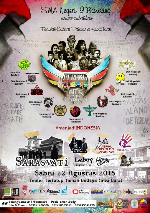 SMAN 19 BANDUNG 
Mempersembahkan 
Festival Kabaret Pelajar Perang Warna III
Sabtu, 22 Agustus 2015
Cc <a href="/BCCF_bdg/">BCCF</a>