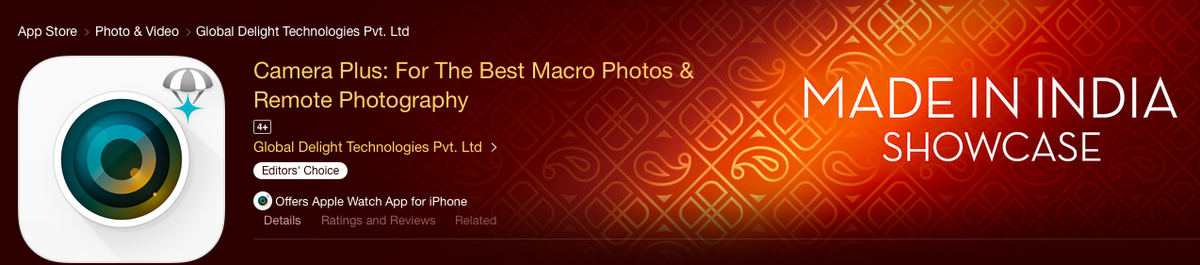 GlobalDelight's tweet photo. Thanks @AppStore for featuring Camera Plus on the front page in India! 
#WeAppreciateIt #CameraPlus http://t.co/1duJgtOCcW