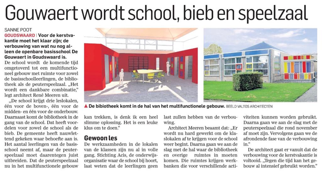 Leuk artikel in <a href="/RDHoekscheWaard/">RDHoekscheWaard</a> over <a href="/degouwaert/">De Gouwaert</a> in Goudswaard: 'Gouwaert wordt school, bieb en speelzaal'.