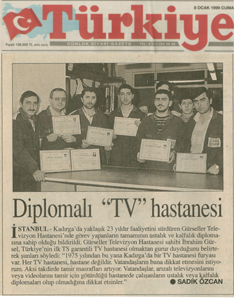 Türkiye Gazetesi 8 Ocak 1999