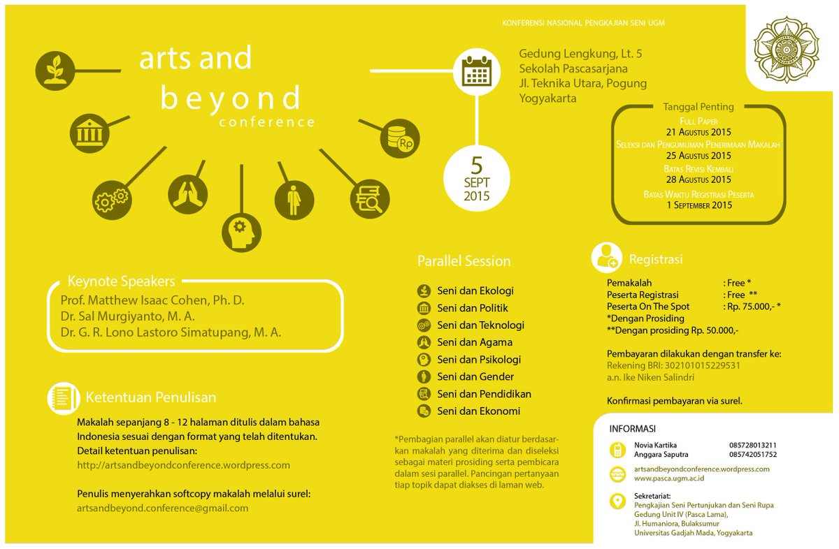 <a href="/InfoSeniMalang/">Info Seni Malang</a> Arts&amp;BeyondConf.5/9/15.GedungLengkungUGM. Free jika registrasi. Info lebih lengkap <a href="/ArtBeyond2015/">Arts and Beyond 2015</a>