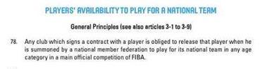 hoopnut's tweet image. As per @FIBA rule 3-78: Any club… is obliged to release a player when he is summoned to play for its national team.