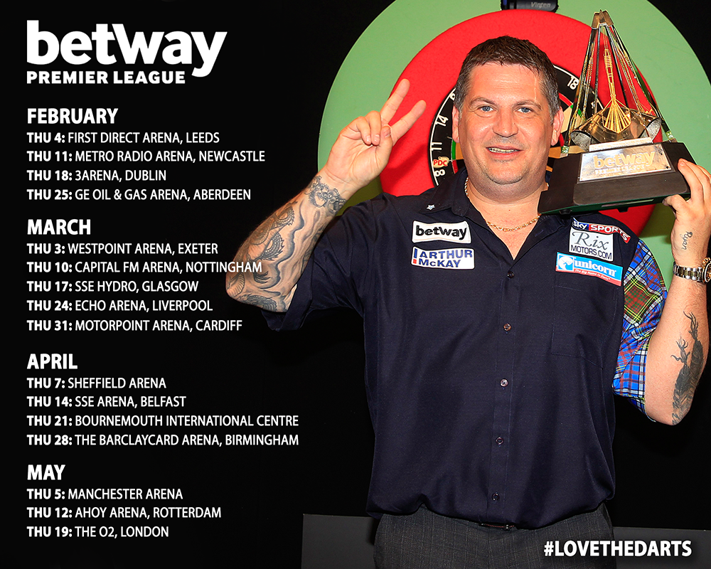 OfficialPDC's tweet photo. BREAKING: We are delighted to reveal the 2016 @betway Premier League schedule, including @ahoyrotterdam #LoveTheDarts http://t.co/mi0IAGTcS8