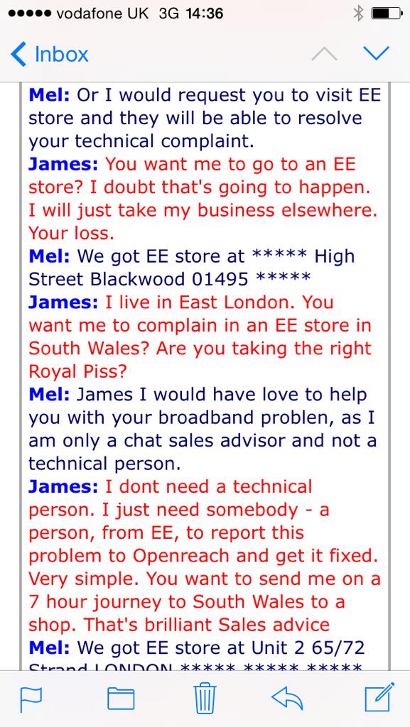 EngineerLondon's tweet image. Here's #customerservice @ee style. It's so borderline #pythonesque. Is @Ofcom watching these jokers? #EE