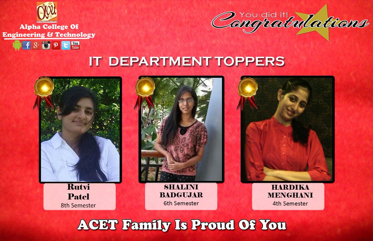 acetcampus's tweet photo. lpha College Of Engineering &amp; Technology heartily congratulates the Toppers of IT Department of Engineering. http://t.co/7WYnPzgcKe