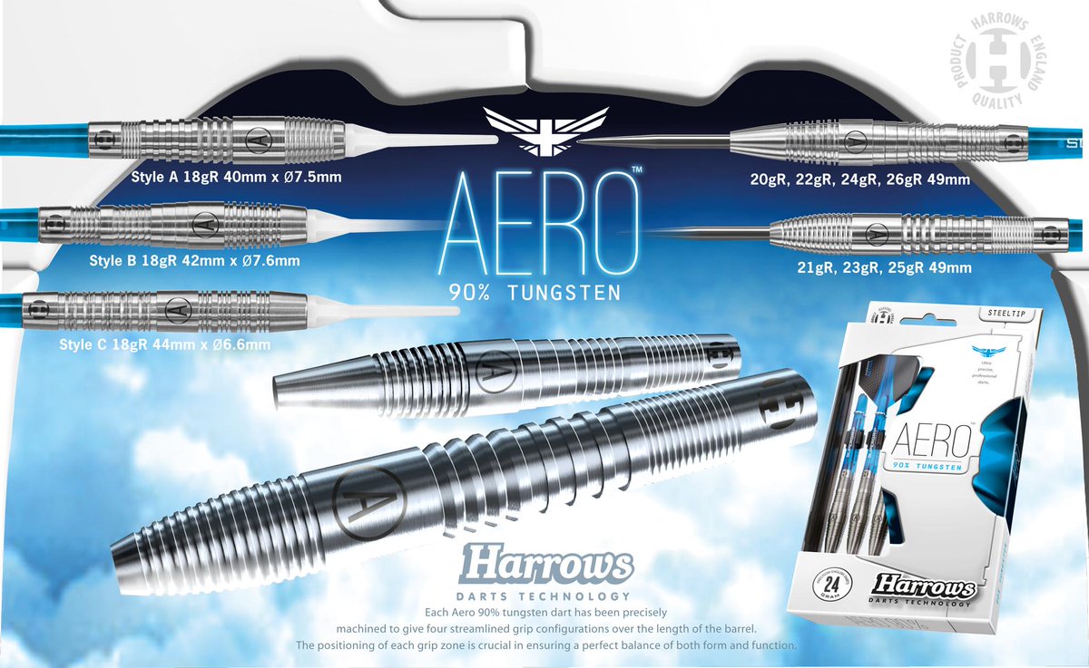 Harrows Aero 90% Tungsten Steel Tip Darts 