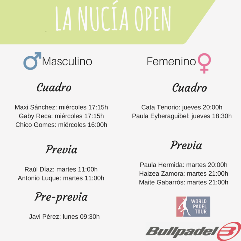 Os dejamos con la información de los primeros partidos en el #WPTLaNucía de nuestros jugador@s. ¡Mucha suerte!