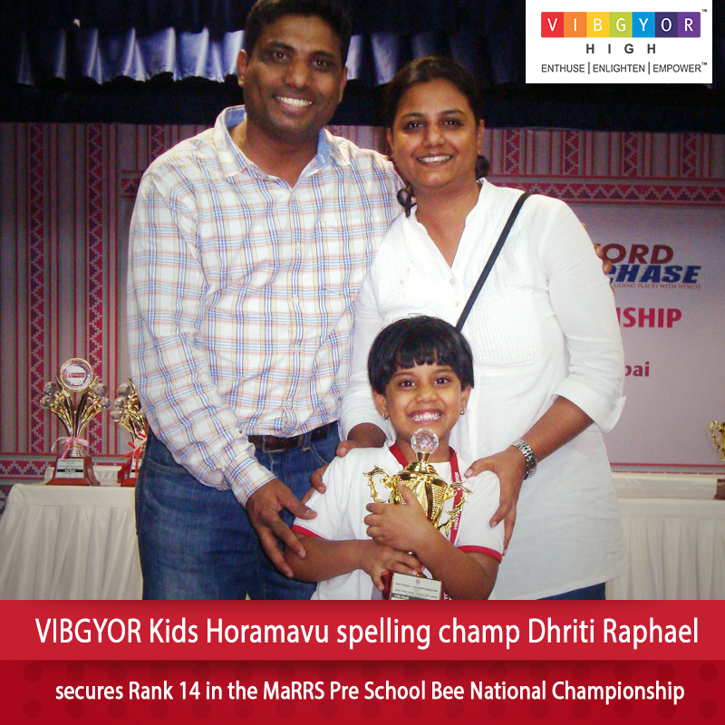 VIBGYORSchools's tweet photo. Dhriti Raphael of #VIBGYORKids Horamavu secured the 14th Rank in the MaRRS Pre School Bee National Championship. http://t.co/lNB6UaS0UI