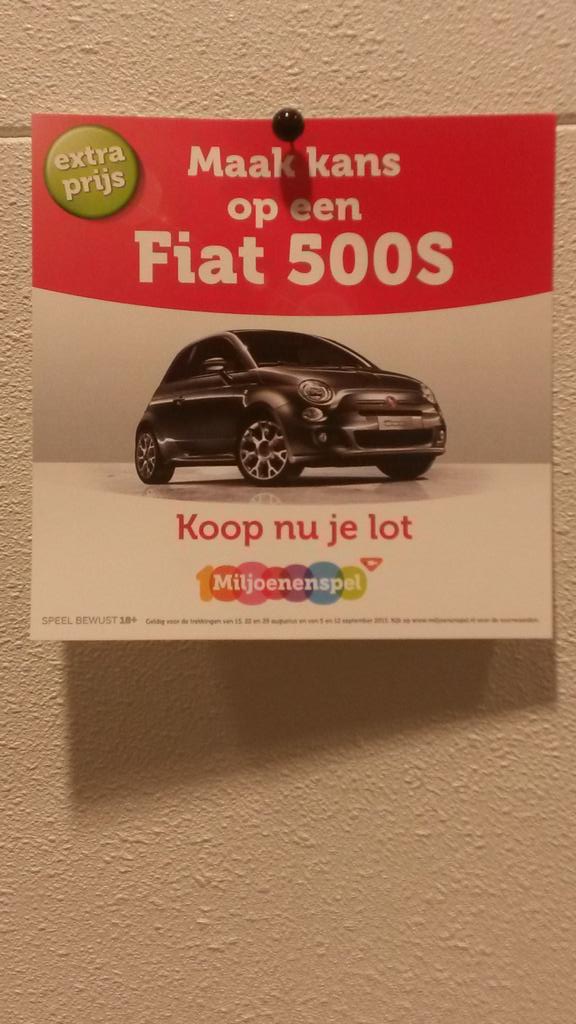 Wilt u een FIAT 500S winnen koop nu je lot bij TABAKTIEF OVERDIEP IN APPINGEDAM