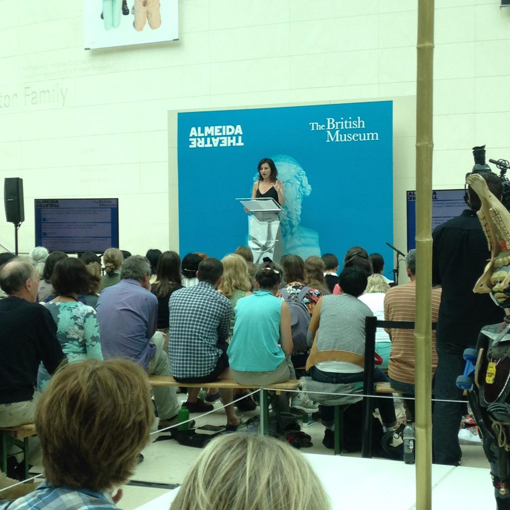 ATParticipate's tweet photo. We're @britishmuseum for the epic reading of #lliad. Reading now @katefleetwood. Gripping ! http://t.co/8JWKg7WBSs