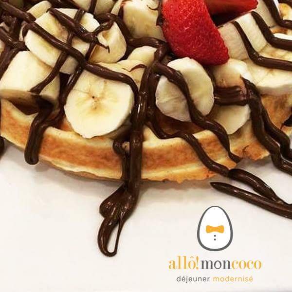Banana lovers you need to drop by #allomoncoco #waffle #banana #chocolate #breakfast AlloMonCoco.com