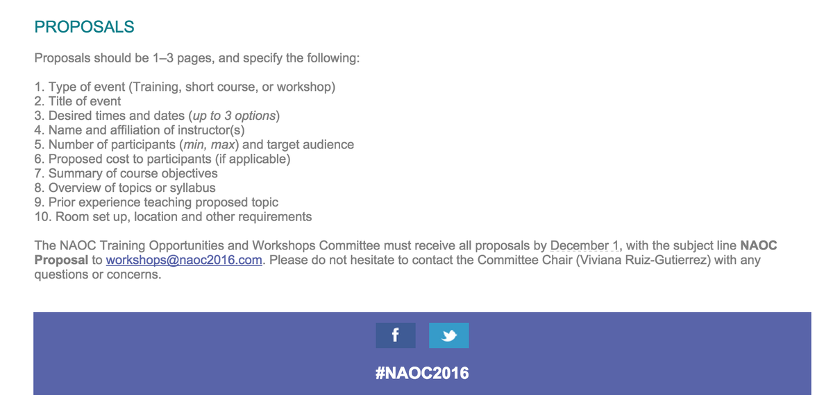 Here's specifics for #NAOC2016 training op, short course, &amp; workshop proposals! Due Dec 1, 2015!  #ornithology
