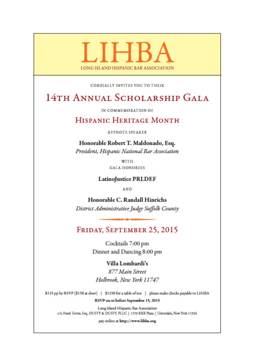 It's that time again! Join us at our Annual Scholarship Gala with the Hon. Robert T. Maldonado, see flyer for info.